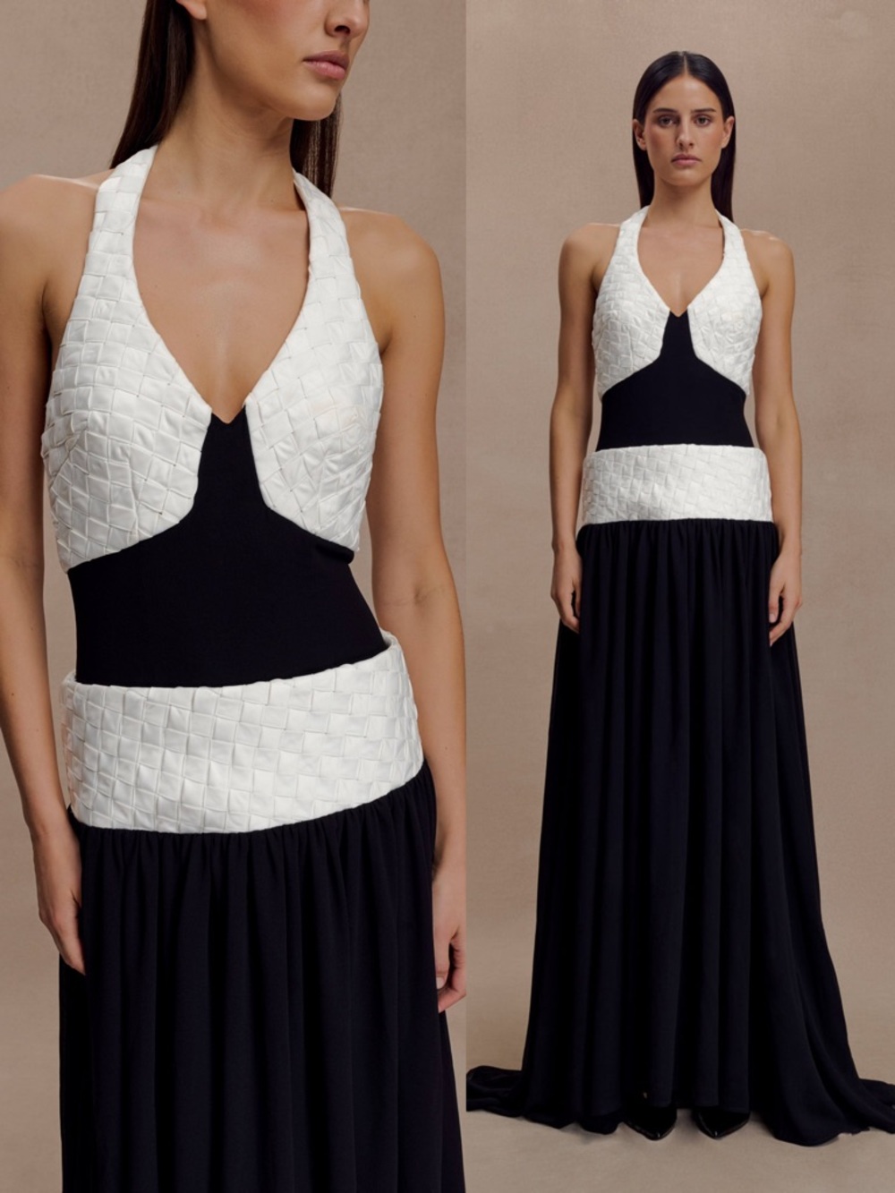 MESHKI NWT Celine Chiffon Maxi Dress - Black/White Size Small